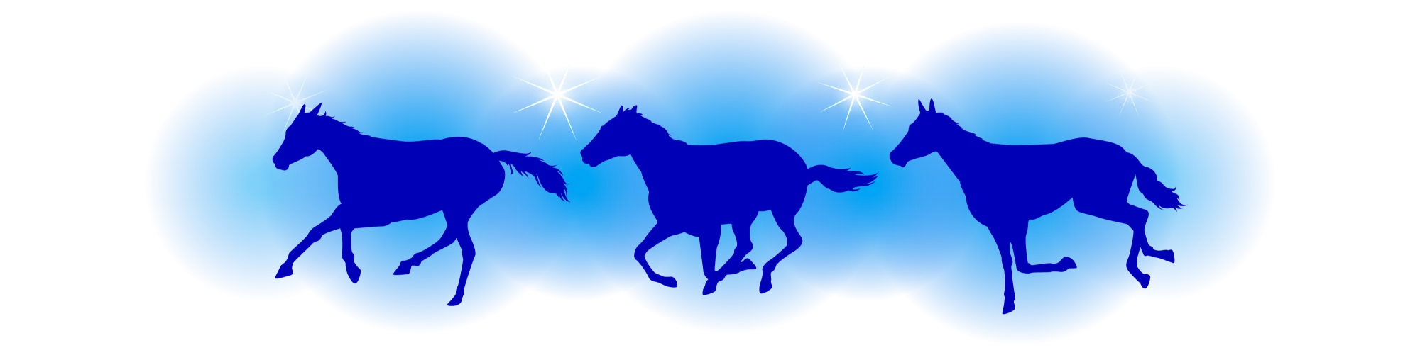 三頭の馬が並んで走っているシルエット